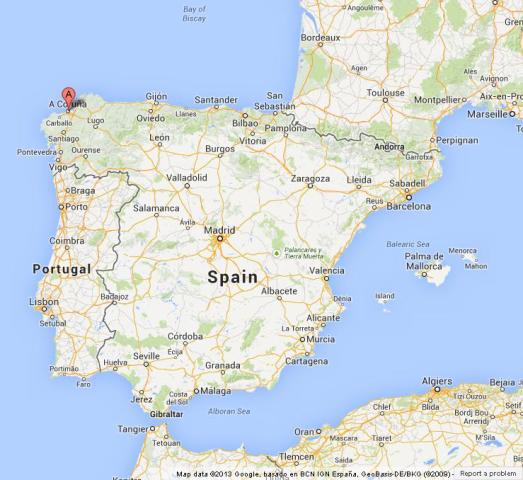 Where is Coruña on Map of Spain