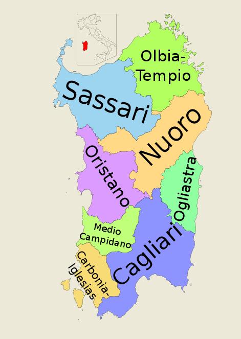 Map of Provinces of Sardinia Italy