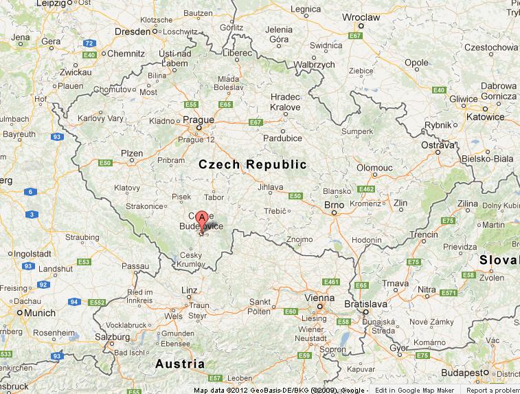 Ceske Budejovice on Map of Czech Republic