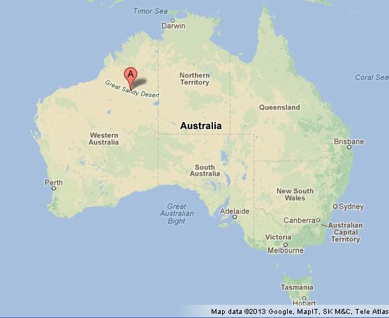 Nikke Trickle hundehvalp Great Sandy Desert on Map of Australia