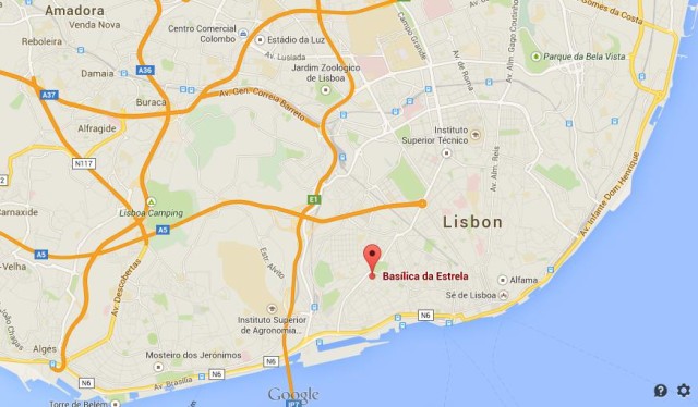 location Basilica Estrela on map of Lisbon