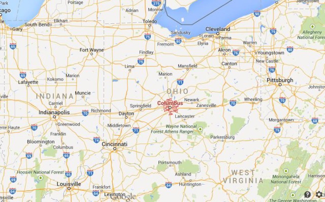 location Columbus on map of Ohio