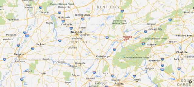 location Knoxville on map of Tennessee