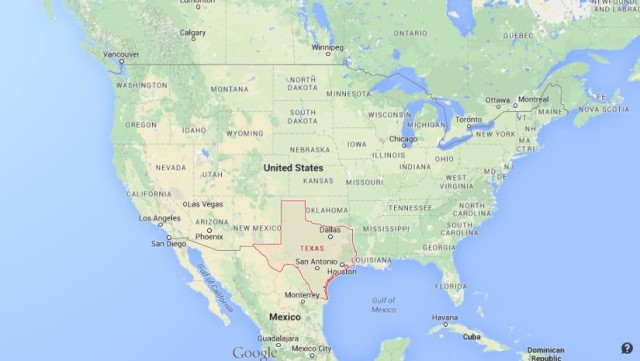 location Texas on map of USA