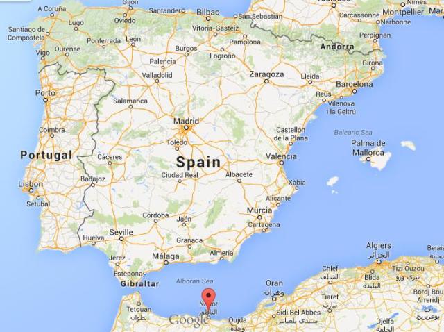 Location Melilla on map of Spain