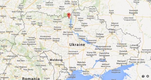 location Chernobyl on map of Ukraine