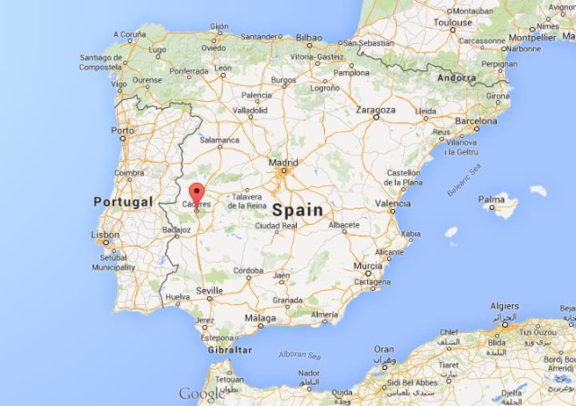 location Caceres on map of Spain