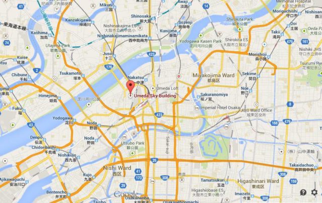 where-umeda-sky-building-on-map-of-osaka