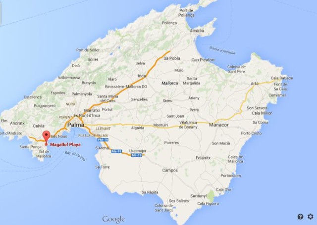 location Magalluf on map of Mallorca