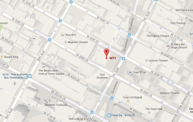 Map of MTV Studios NYC