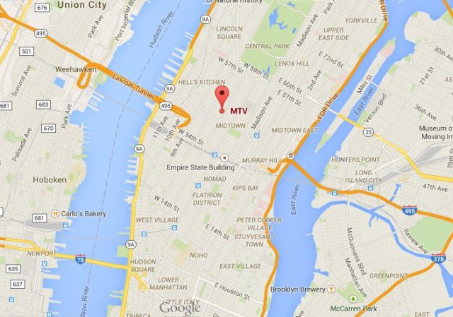 location MTV on map of Manhattan