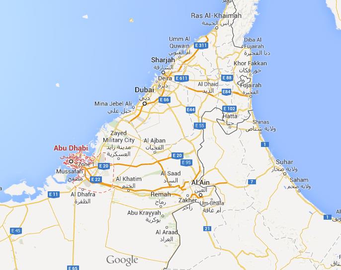 Where is Abu Dhabi on map of UAE