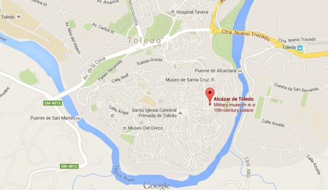 location Alcazar on map of Toledo