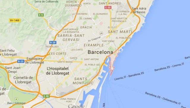 location Barceloneta on map Barcelona