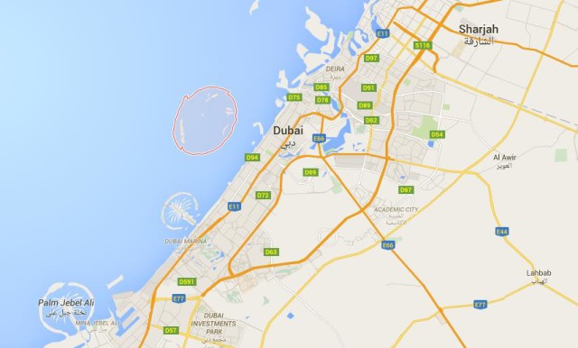 location The World Islands on map Dubai