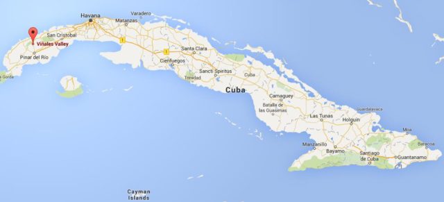 Location Vinales Valley on map Cuba