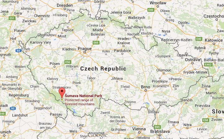 Where is Sumava National Park on map of Czech Republic