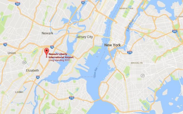 Location of Newark Airport on map of New York City