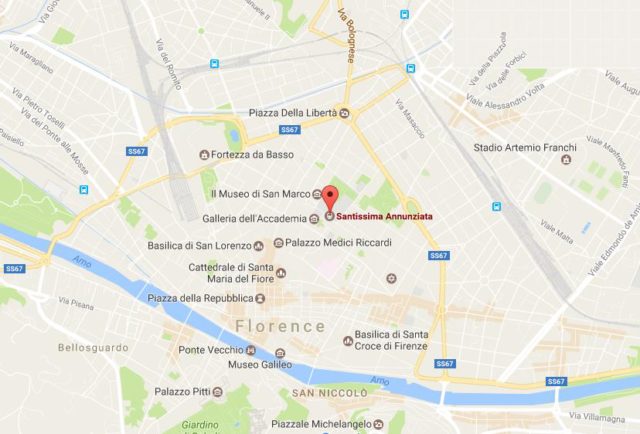 Location of Santissima Annunziata Church on map Florence