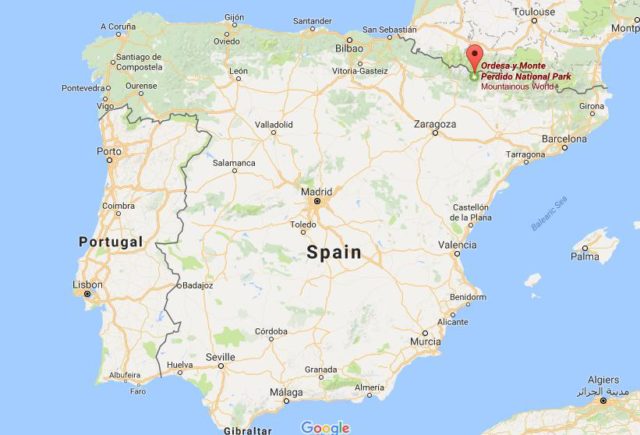 Location of Ordesa y Monte Perdido National Park on map Spain