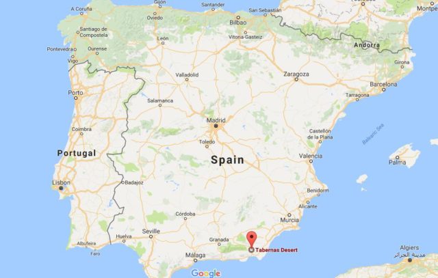 Location of Tabernas Desert on map Spain