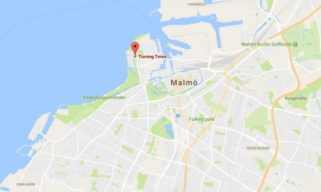 Location Turning Torso on map Malmo