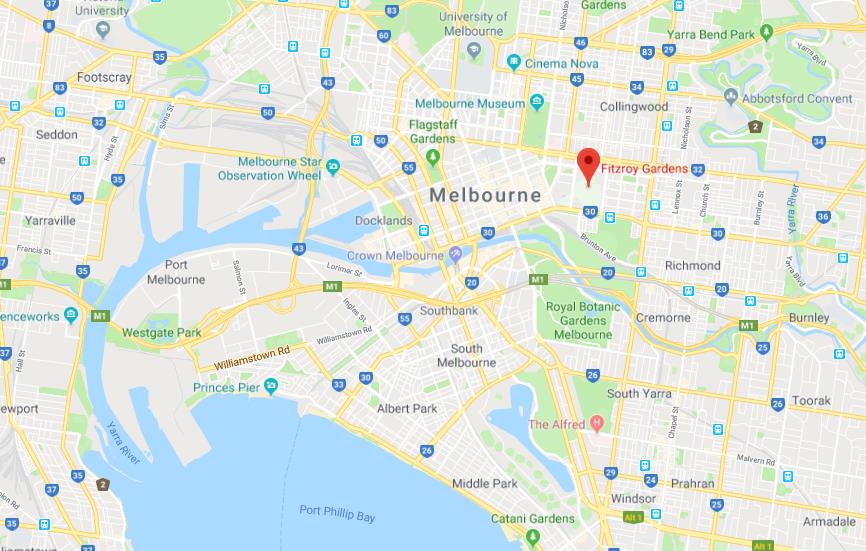 Location Of Fitzroy Gardens On Map Of Melbourne