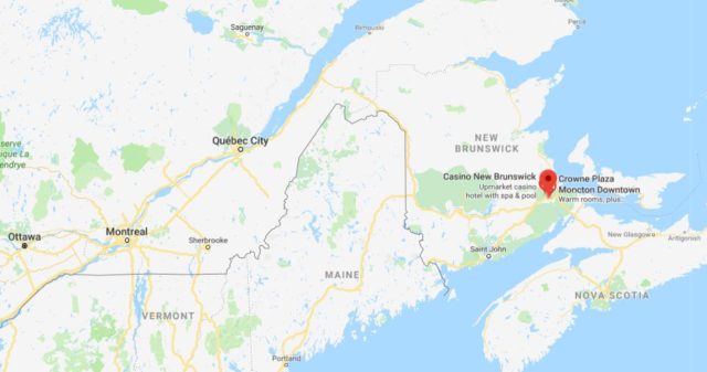 Where is Moncton located on map of New Brunswick