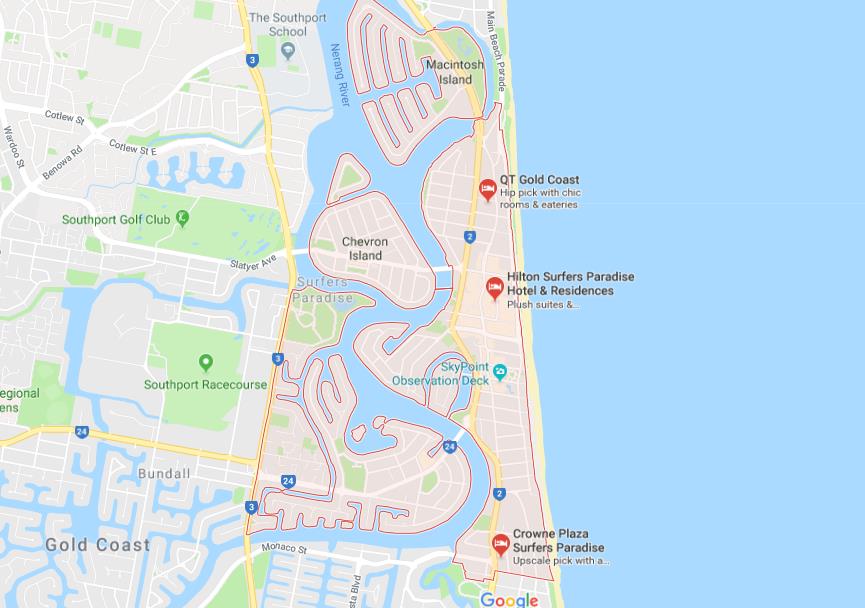 Map Of Surfers Paradise Map Of Surfers Paradise