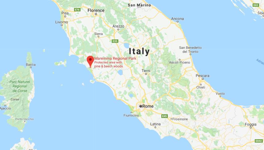 Where is Maremma Regional Park on map of Centre of Italy