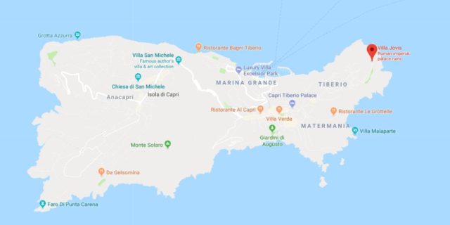 Where is Villa Jovis located on map of Capri