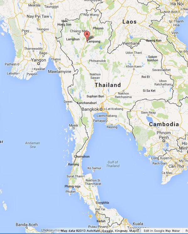 Lampang on Map of Thailand