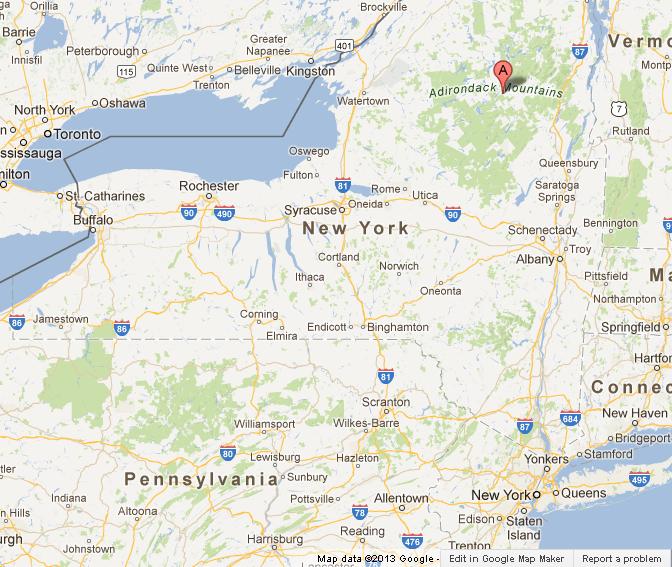 Adirondack on Map of New York