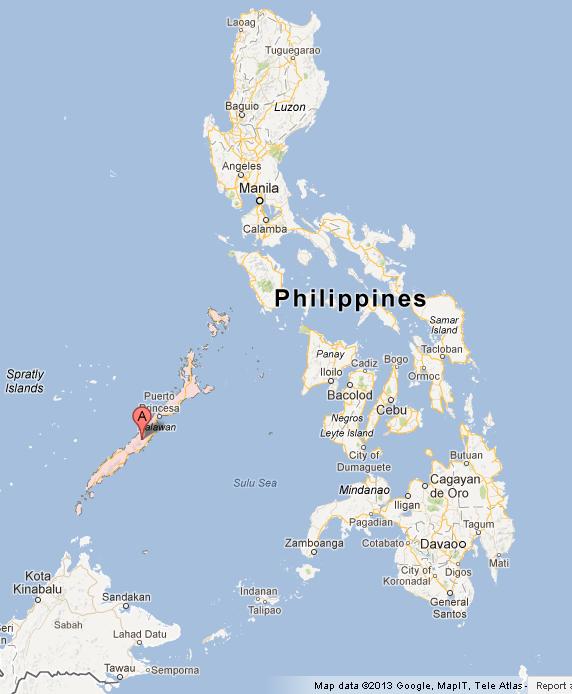 Palawan Island on Map of Phillppines