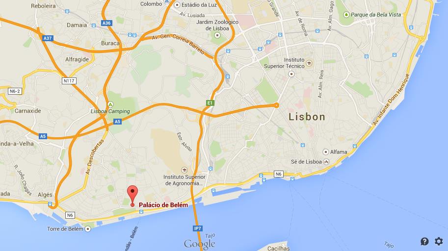 Where is Belem Palace on map Lisbon