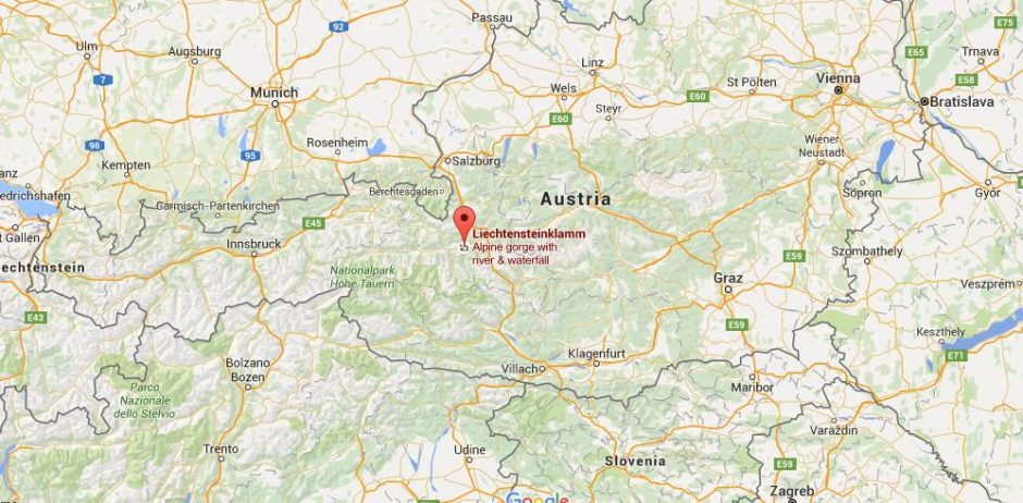 Where is Liechtenstein Gorge on map Austria