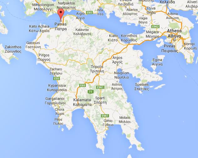 Where is Patras on map of Peloponnese