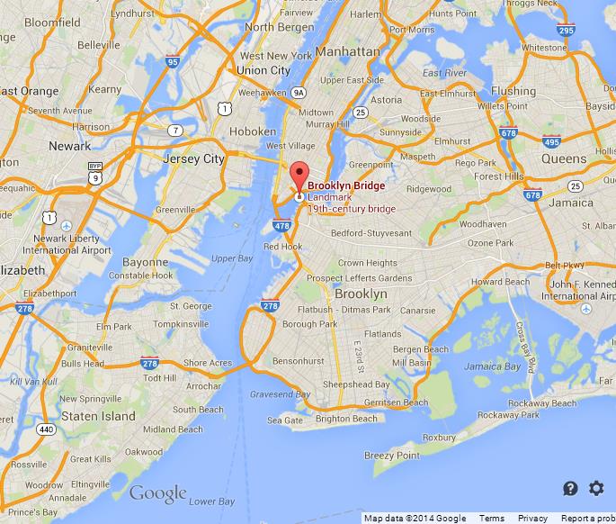 Brooklyn Bridge on Map of NYC