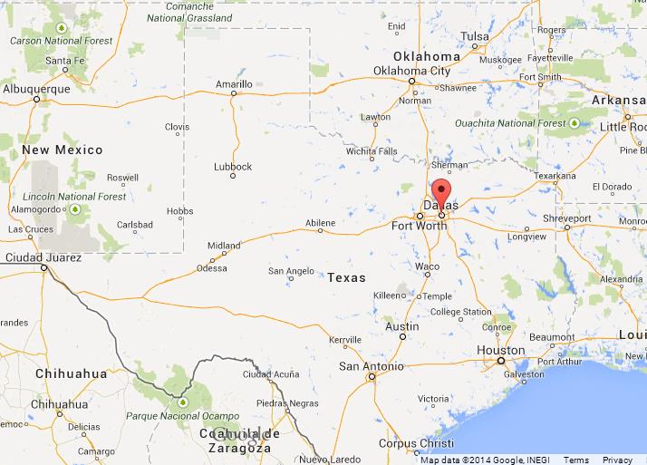 Dallas on Map of Texas