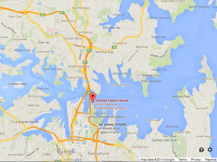 Sydney Opera House on Map of Sydney