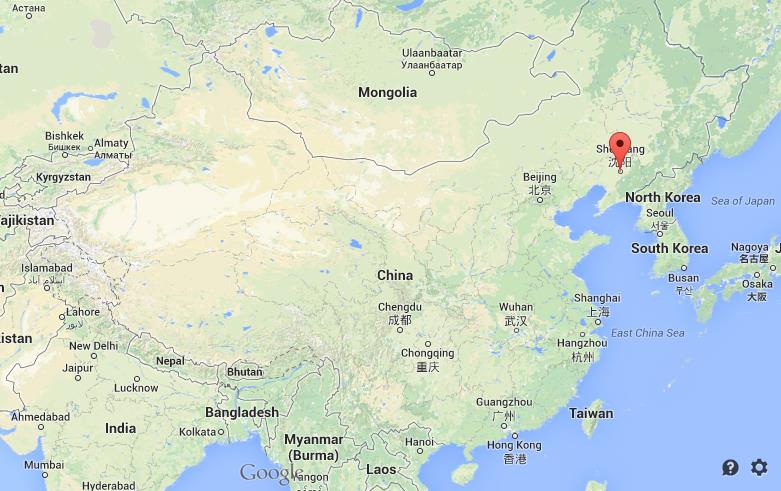 Shenyang on map of China