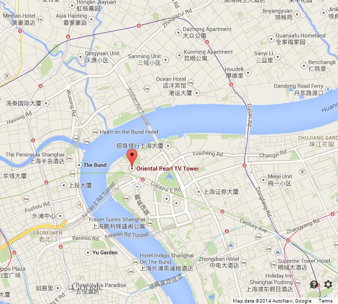 Oriental Pearl Tower on Map of Shanghai