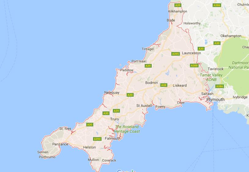 Cornwall England Map With Villages | Map England Counties and Towns