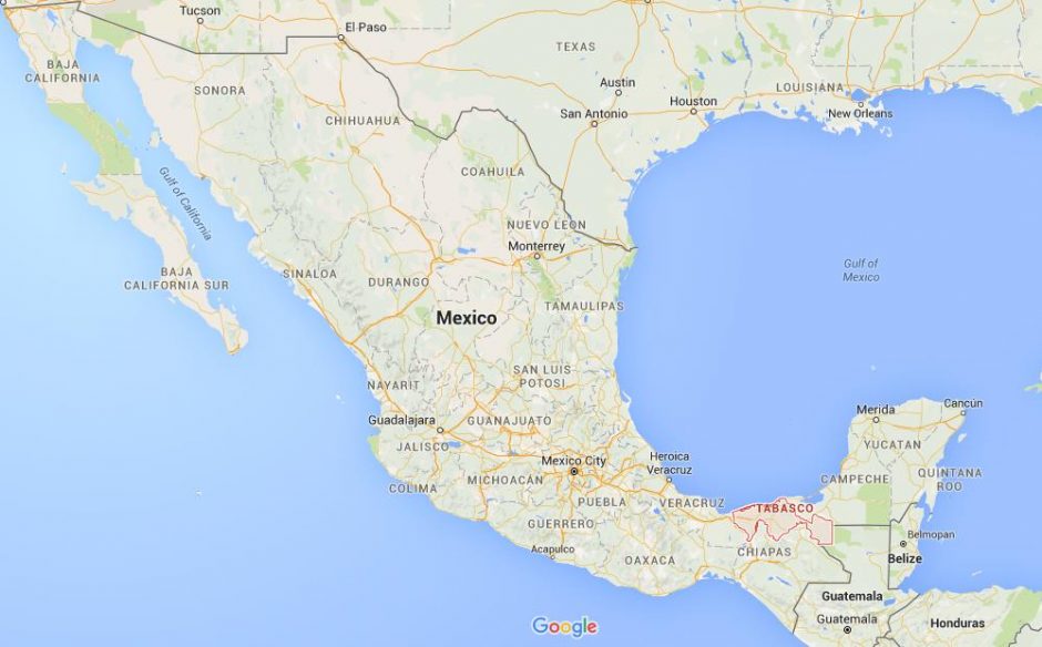 Where is Tabasco on map Mexico