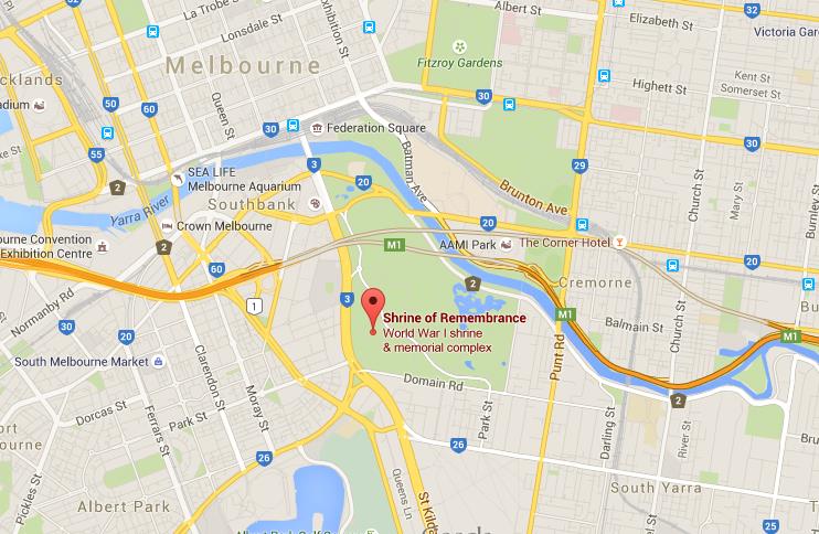 Where is Shrine of Remembrance on map Melbourne