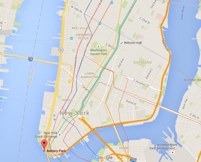 Where is Battery Park on map Manhattan