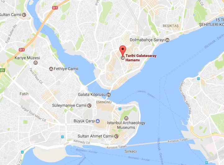 Where is Galatasaray Baths on map Istanbul