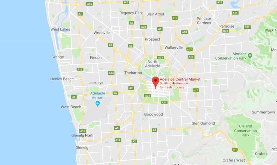 Where is Central Market on map of Adelaide