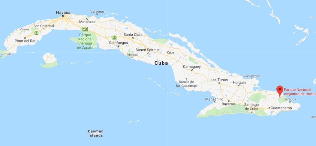 Where is Alejandro de Humboldt National Park on map of Cuba