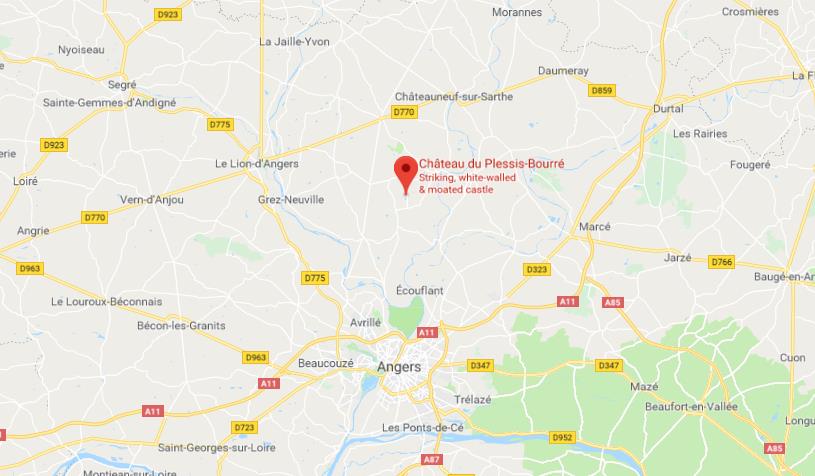 Where is Plessis Bourre Castle on map of Angers